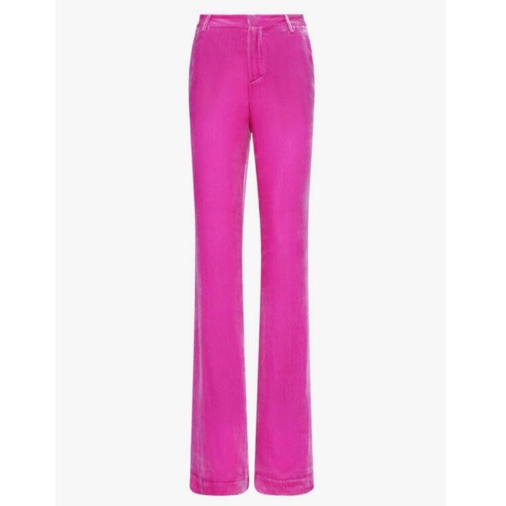 L'AGENCE | Hot Pink Velvet Trouser Straight Leg High Rise Viscose Blend | 2